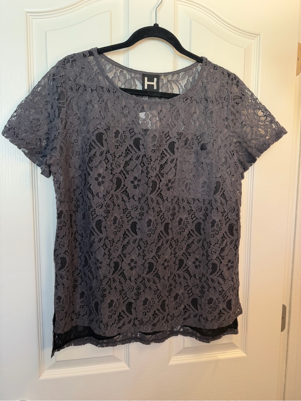 Bordeaux Charcoal Lace Short Sleeve Blouse